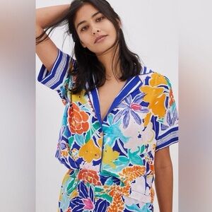 Anthropologie Sister Gulassa Floral Short Sleeve Collared Top $139 retail XS